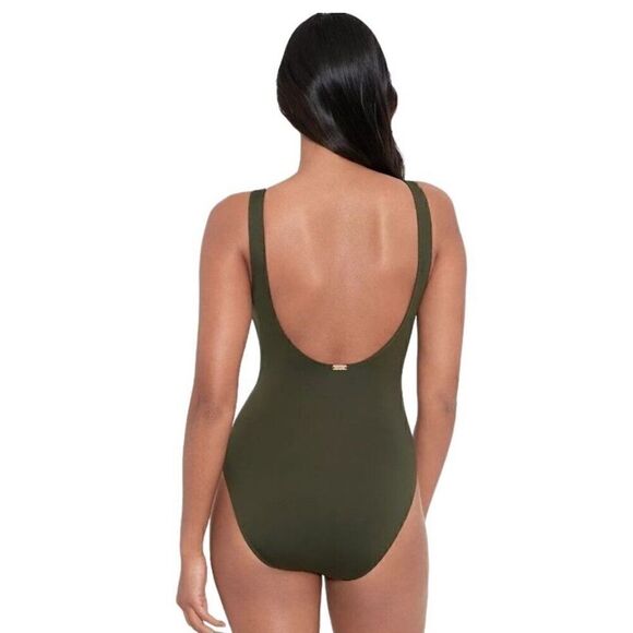 Ralph Lauren One-Piece Swimsuit Beach Club Solids Lace Front Swimwear Olive 22W - Picture 3 of 13